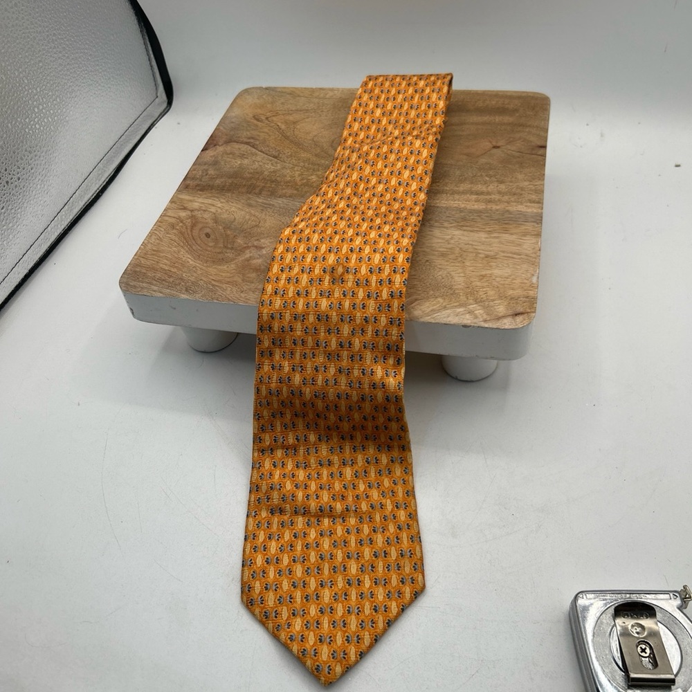 Burberry London Orange & Navy Geometric Silk Woven Tie Business Formal Luxury